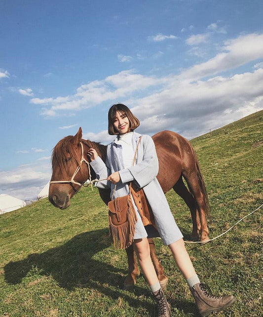 Dakota Tasseled Boho Leather Bag - Trendy Large Tassel Shoulder Bag