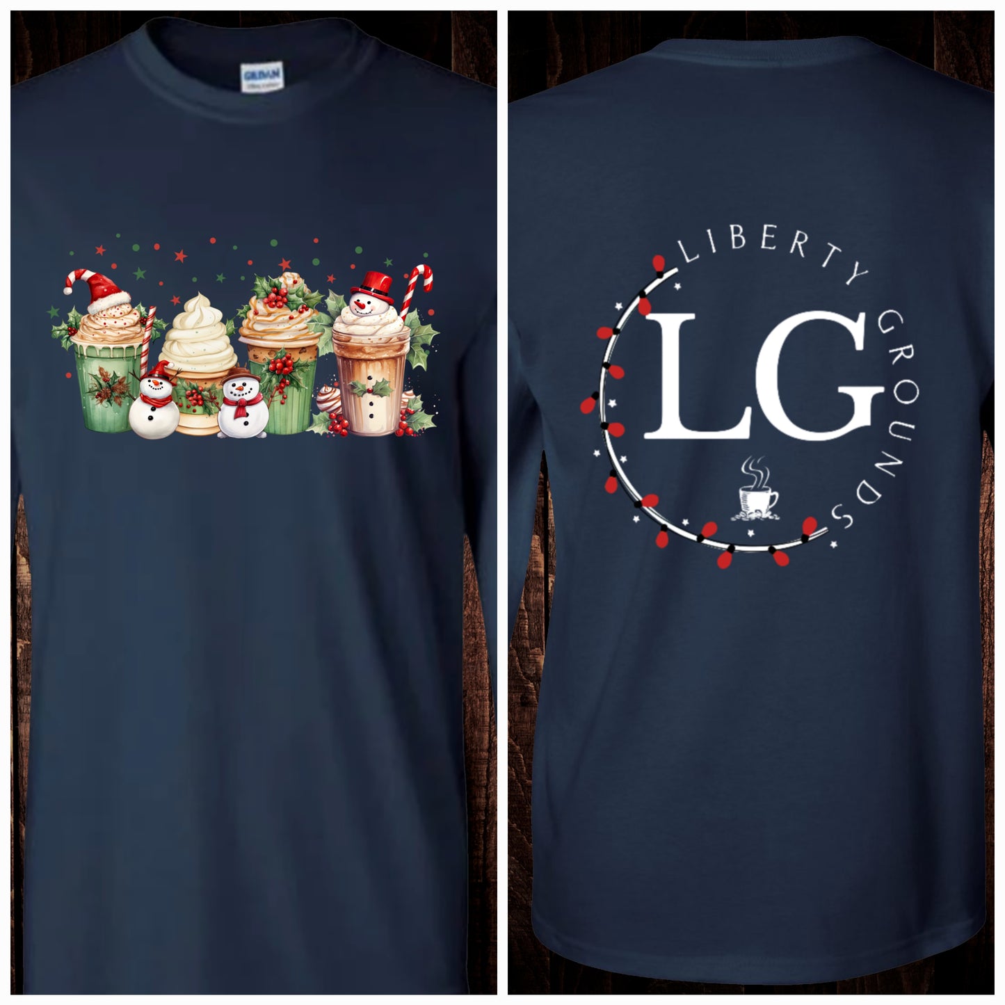 LG Snowman Coffee Gildan Long Sleeved Navy T-Shirt (DTF)