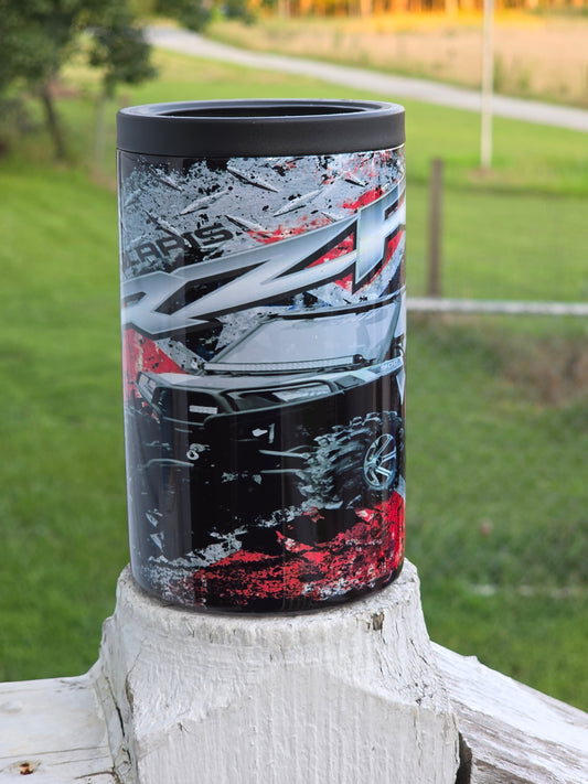 12oz TSR Slim/Regular Black/Red SXS Brand Can Cooler