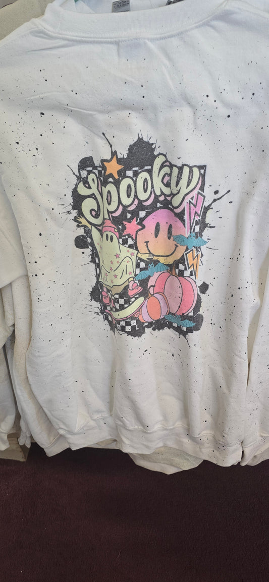 Retro Spooky Vibes Crewneck Sweatshirt w/ Pocket Patch