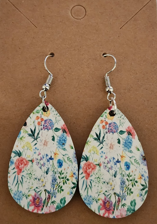 Spring Floral Double Sided Tear Drop Dangle Earrings