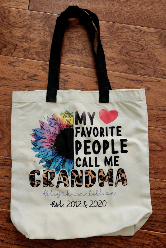 Customizable Grandma Canvas Tote With Names
