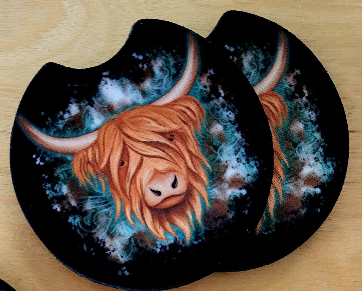 2PC Highland Cow Car Coaster Set