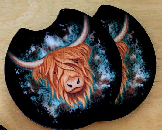 2PC Highland Cow Car Coaster Set