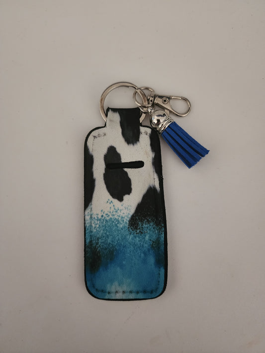 Neoprene Blue Cow Print Chapstick Holder Keychain