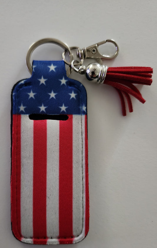 Neoprene American Flag Chapstick Holder Keychain