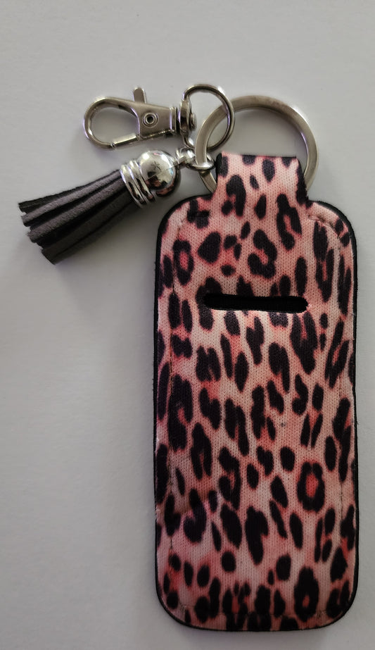 Neoprene Cheetah Print Chapstick Holder Keychain