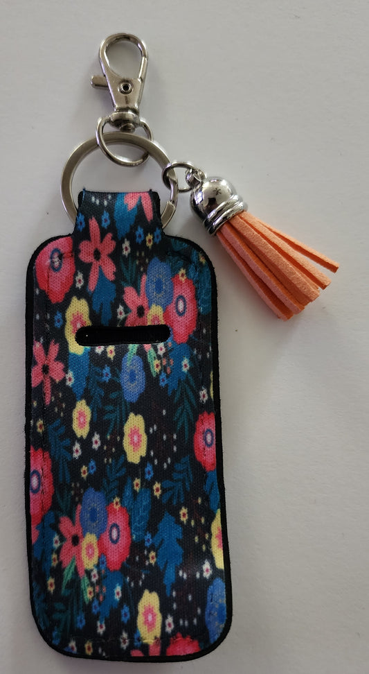 Neoprene Floral Chapstick Holder Keychain