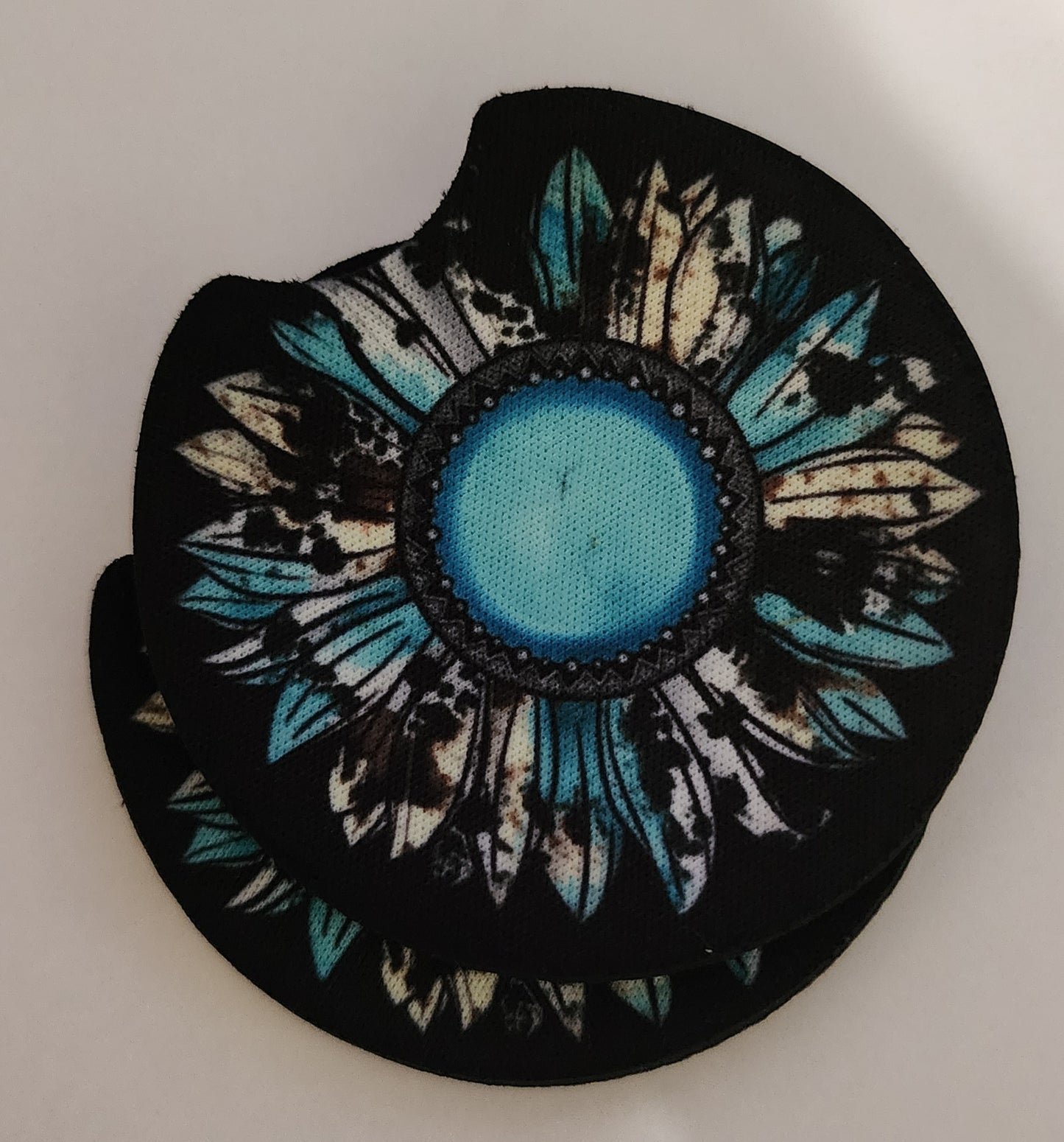 2PC Cow Print Sunflower Car Coaster Set