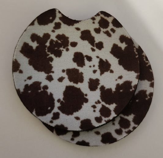 2PC Brown Cow Print Car Coaster Set