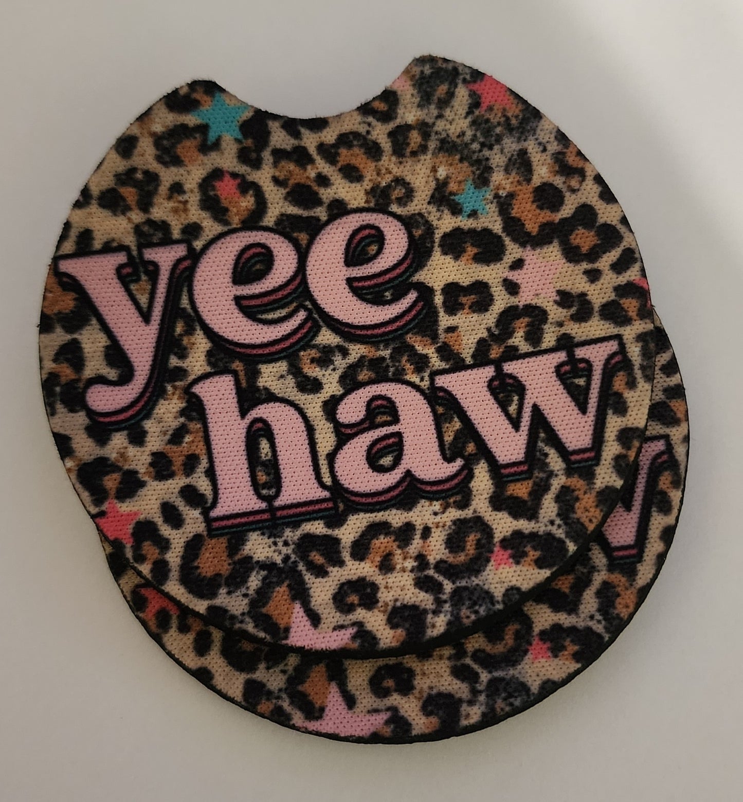 2PC Cheetah Print Yee Haw Car Coaster Set