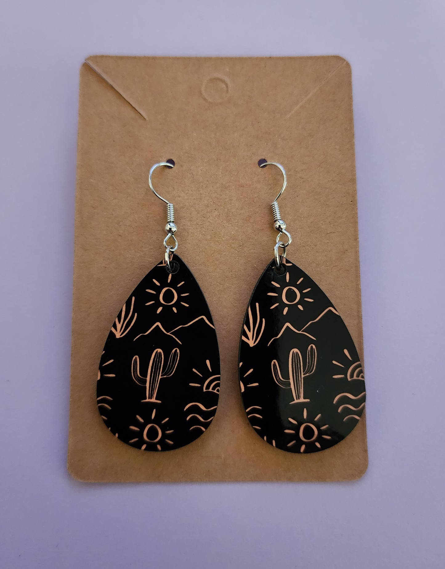 Western Black and Gold Double Sided Tear Drop Dangle Earrings