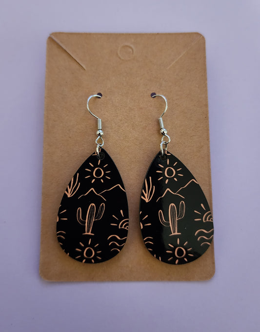Western Black and Gold Double Sided Tear Drop Dangle Earrings