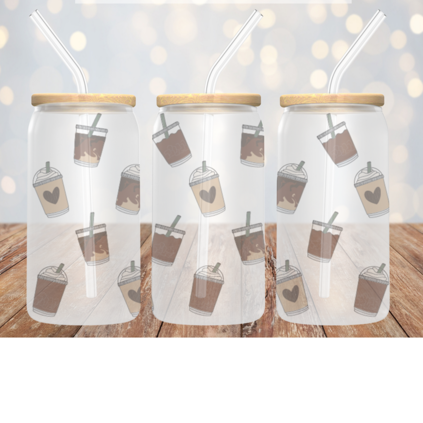 18oz Iced Coffee Frosted Glass Can w/ Bamboo Lid and Straw