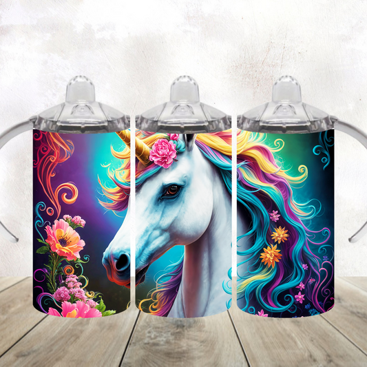 12oz Sippy Floral Unicorn Tumbler
