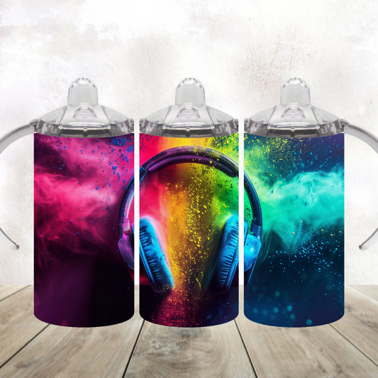 12oz Sippy Colorful Headphones Tumbler