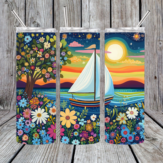 15oz/20oz/30oz Floral Sailboat Tumbler