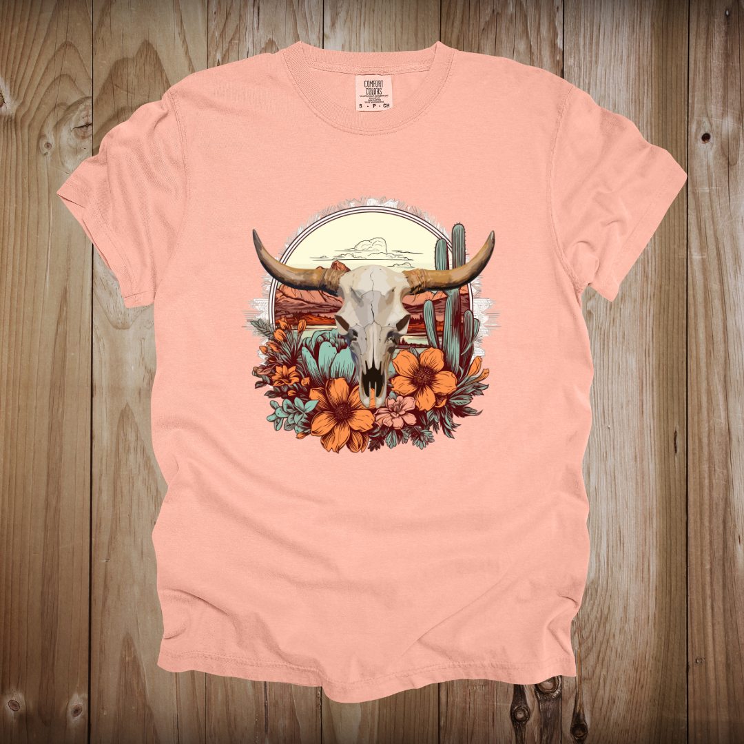 Round Floral Cow Skull Design