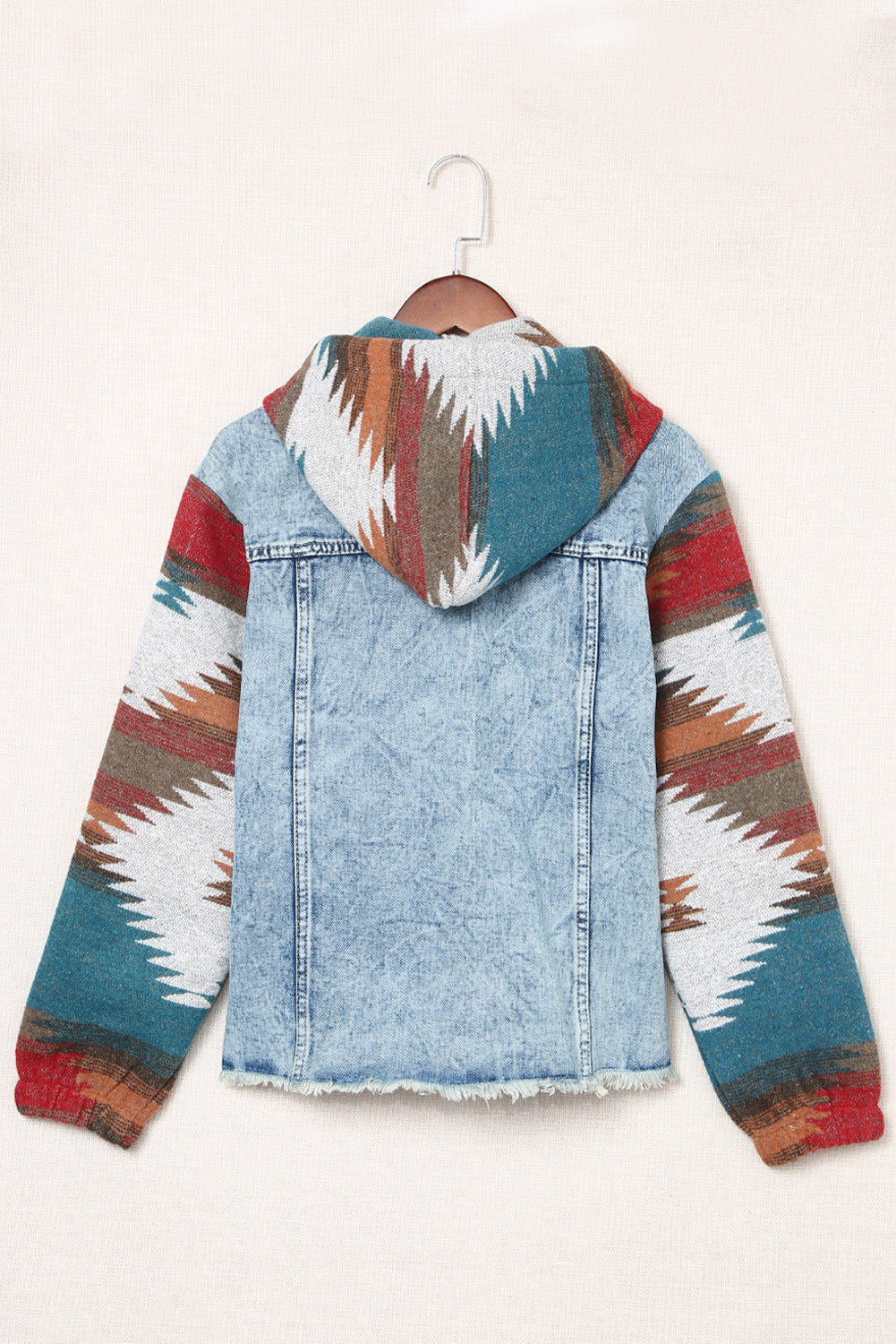 Sierra Vista Multi-Color Frayed Hem Denim Hoodie