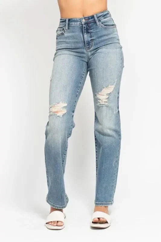 Judy Blue Full Size High Waist Distressed Dad Jean