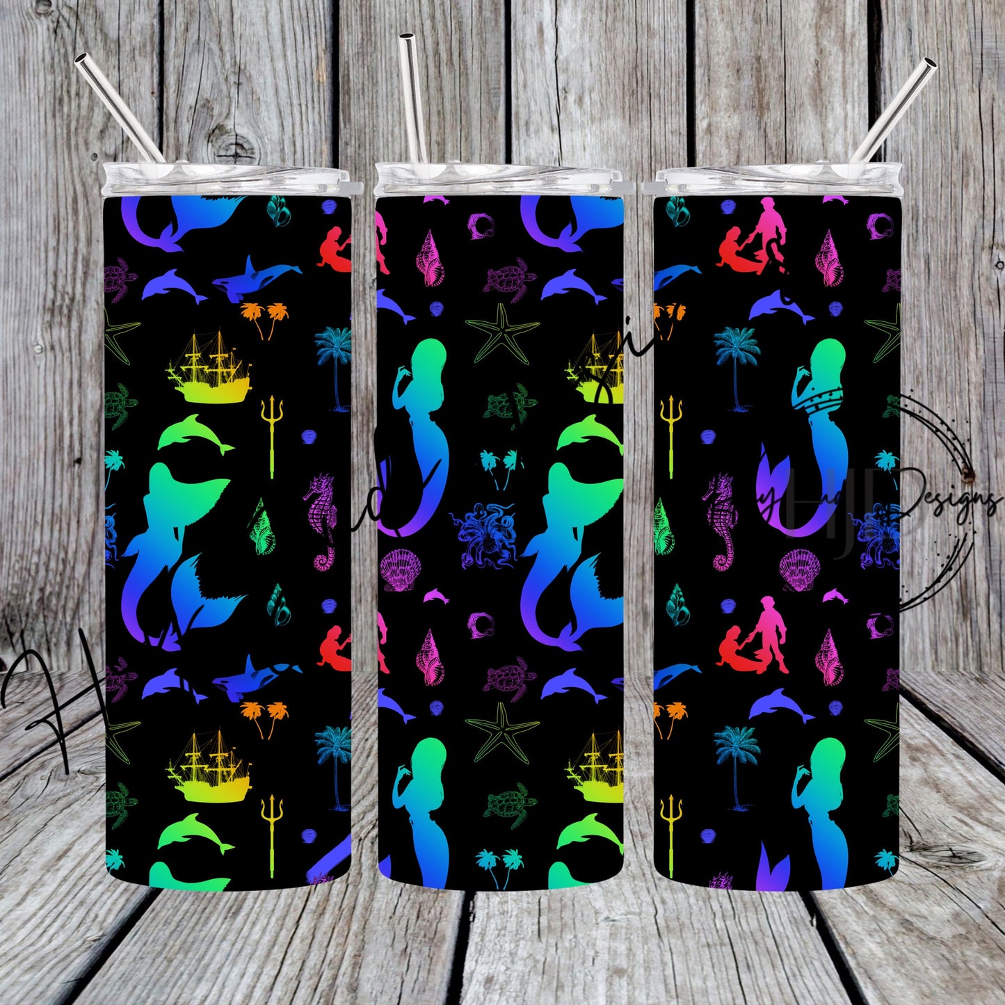 Digital Download 20oz Neon Mermaid Tumbler Wrap PNG