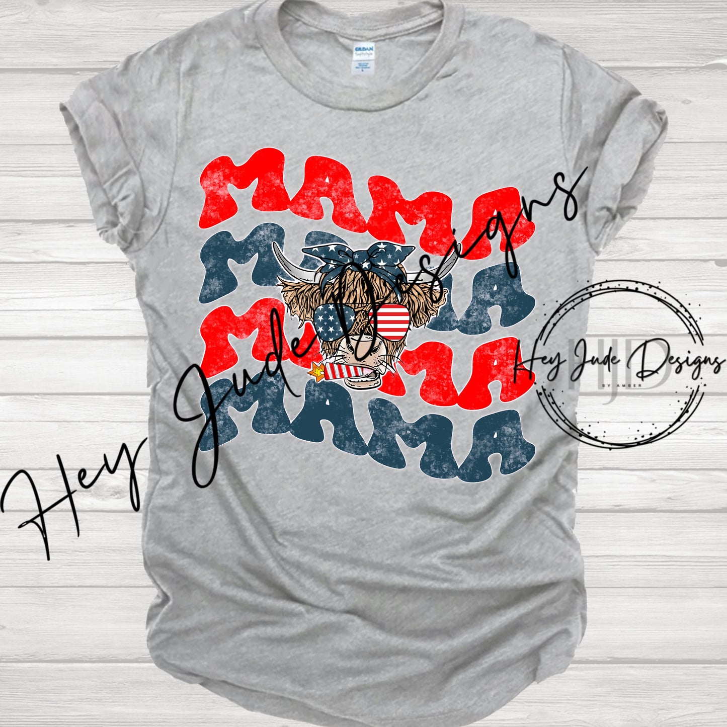 Digital Download Mama Patriotic Highland Cow PNG