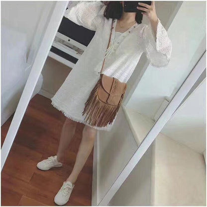 Dakota Tasseled Boho Leather Bag - Trendy Large Tassel Shoulder Bag