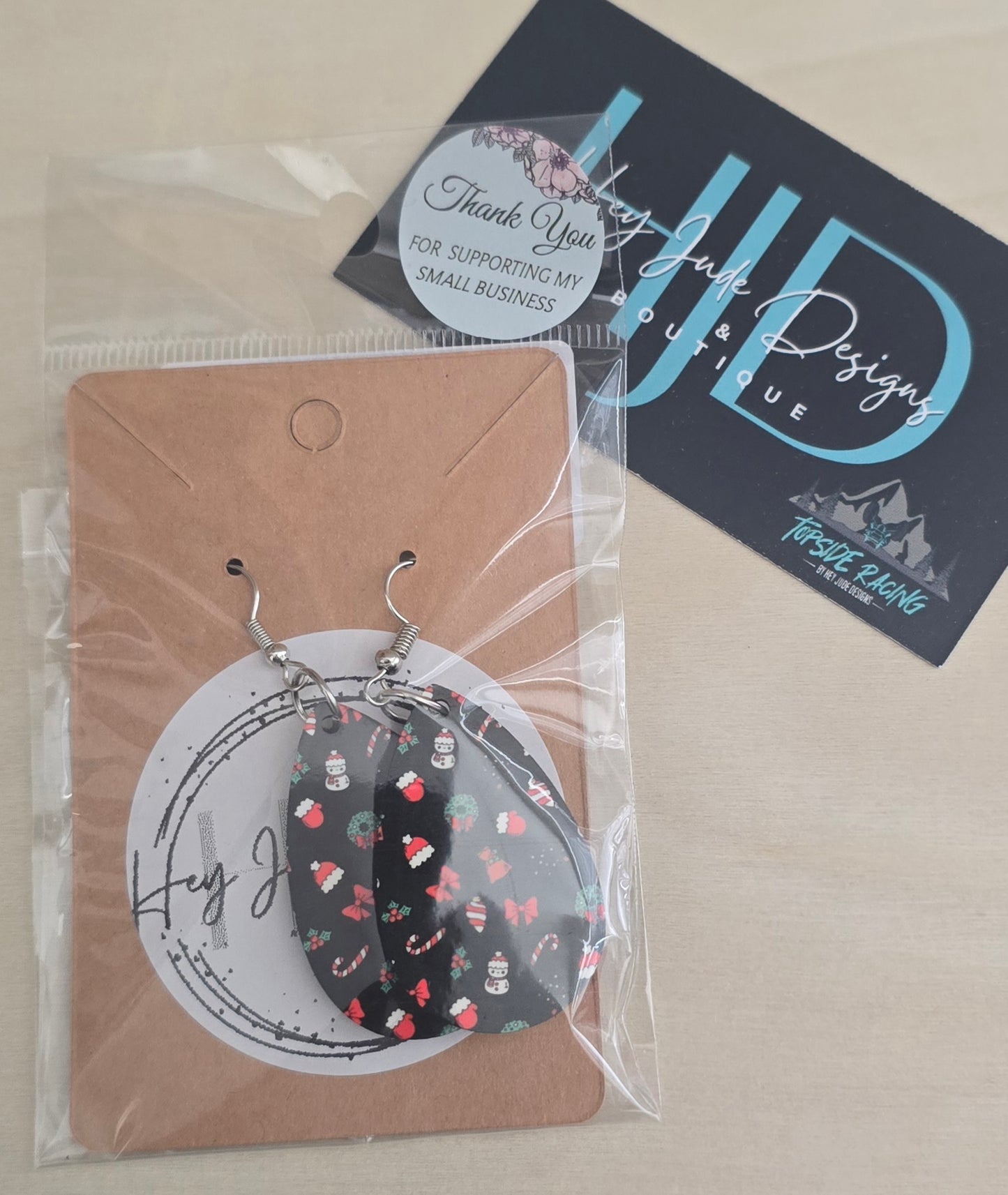 Christmas Pattern Double Sided Tear Drop Dangle Earrings