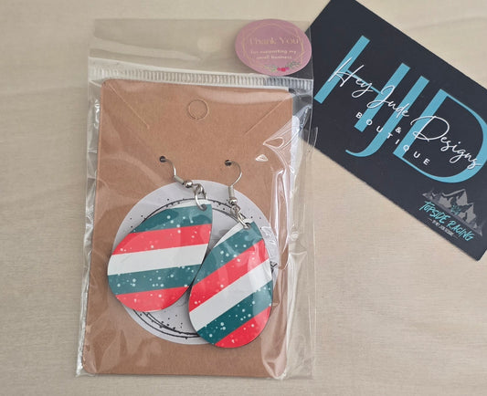 Glitter Christmas Striped Double Sided Tear Drop Dangle Earrings