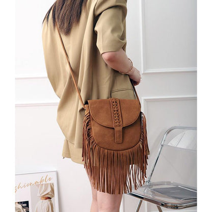 Dakota Tasseled Boho Leather Bag - Trendy Large Tassel Shoulder Bag