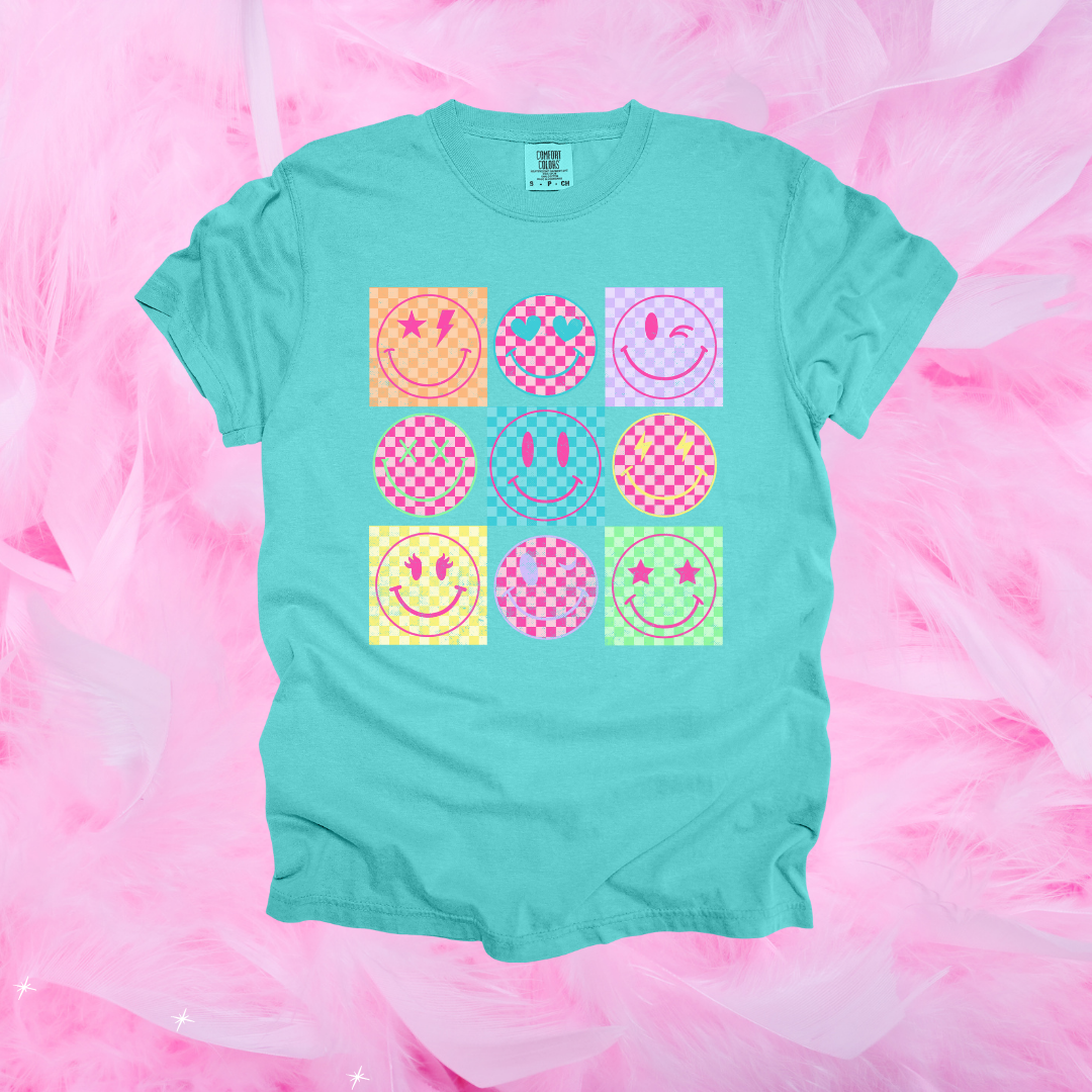 Colorful Checkered Smiley Faces Design