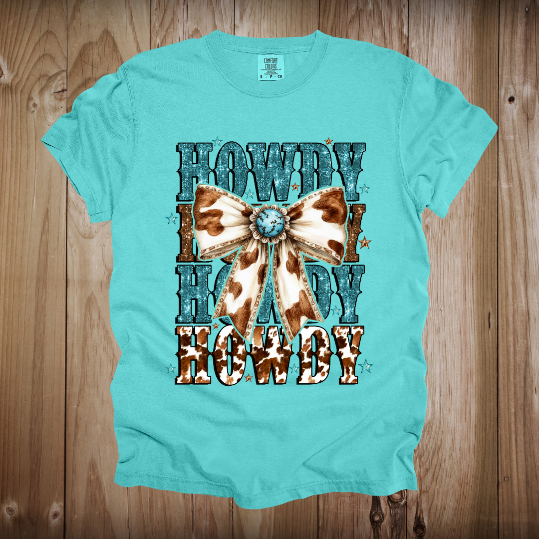 Teal Cowprint Howdy Design